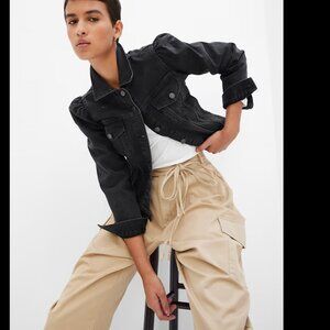 Gap Puff Sleeve Black Denim Jacket Size L